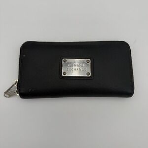 Armani Exchange A/X Black Zip-Around Wallet Genuine Leather luxury women purse